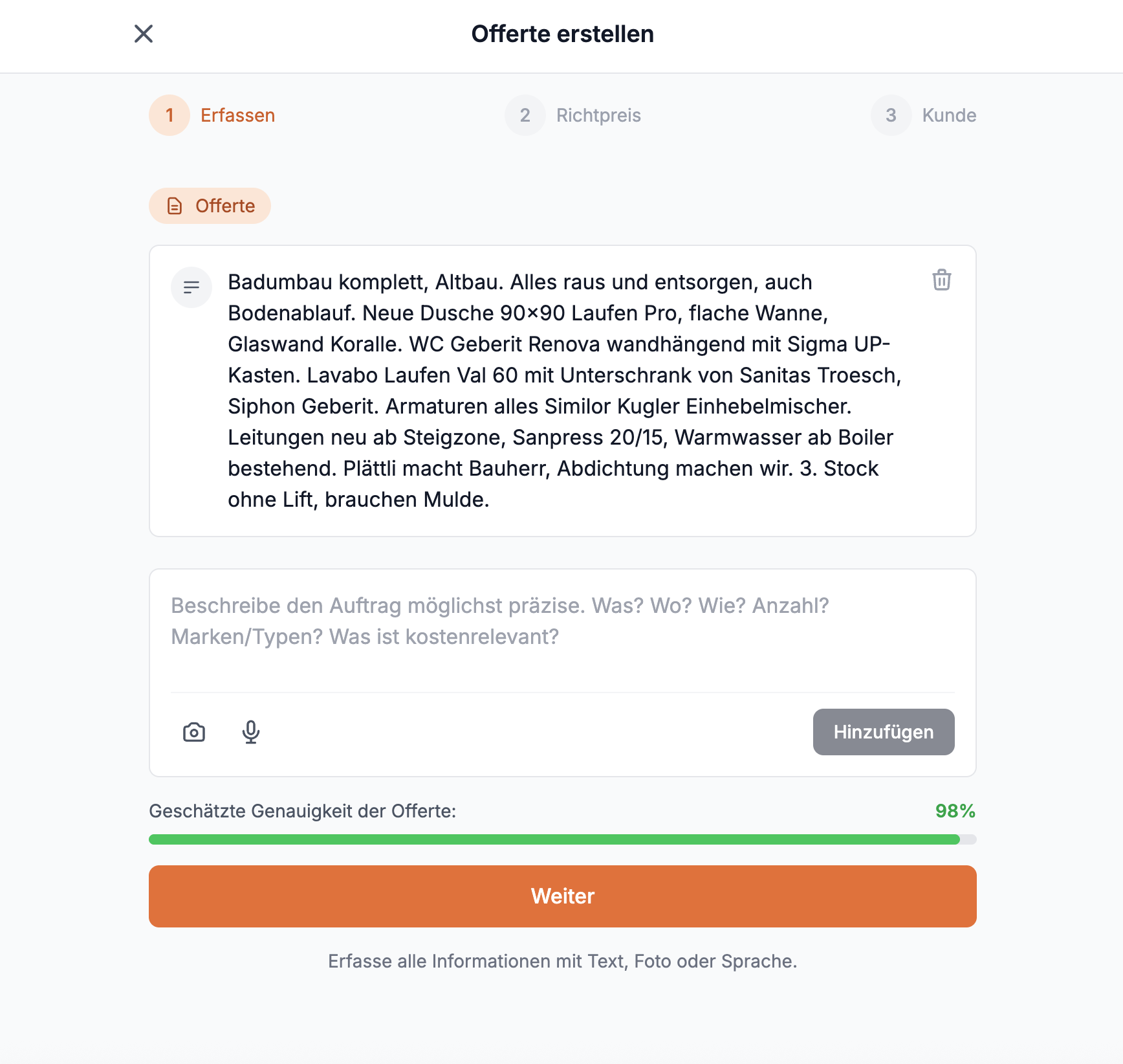 Auftrag erfassen in Offrey